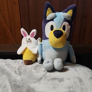 Blue Plush Dog Stuffed Animal with Yellow Bunny Sidekick